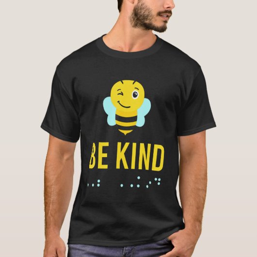 Be Kind Sign Braille Language Bee Smile Graphic Ye Tシャツ (正面)