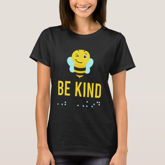 Be Kind Sign Braille Language Bee Smile Graphic Ye Tシャツ (正面)