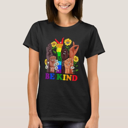 Be Kind Sign Language Rainbow Kindness Equality LG Tシャツ (正面)