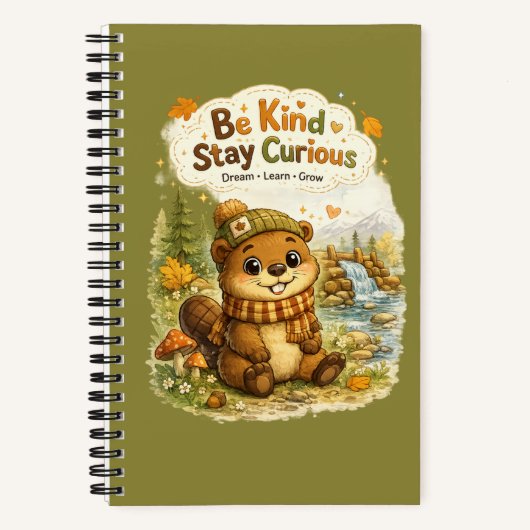 Be Kind • Stay Curious | かわいいビーバーのノート | Wo ノートブック (正面)