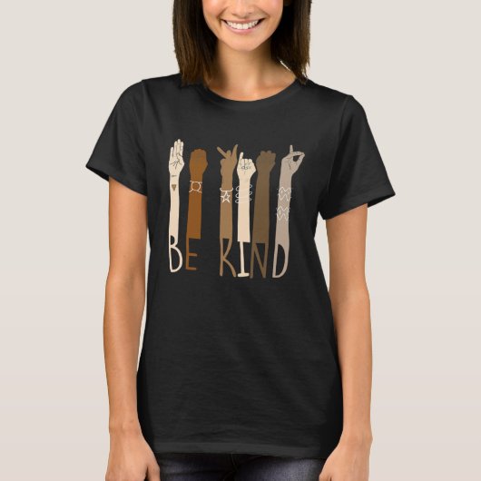 Be Kind Support Diversity Equality Dark Skin Love Tシャツ (正面)