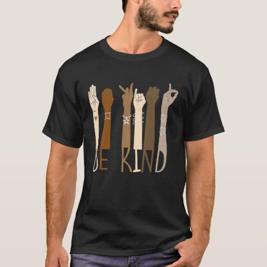 Be Kind Support Diversity Equality Dark Skin Love Tシャツ (正面)