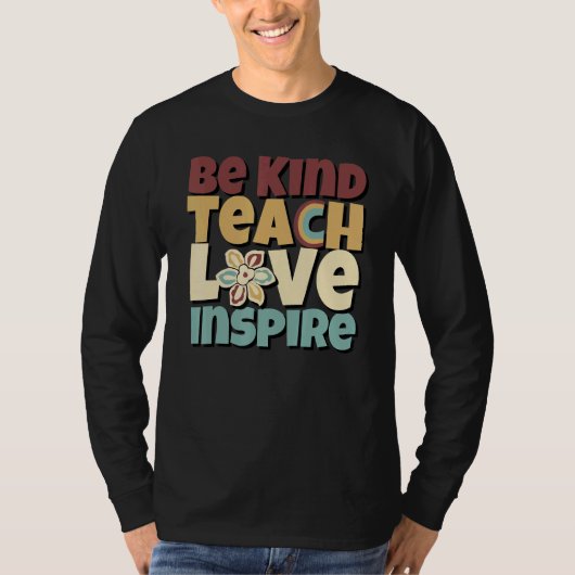 Be Kind Teach Love Inspire Elementary Groovy Hippy Tシャツ (正面)