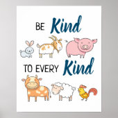Be kind to every kind cute cartoon animals vegan ポスター (正面)