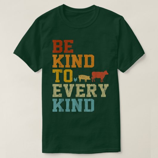 Be Kind To Every Kind Vegetarian Retro Vegan Anima Tシャツ (デザイン正面)