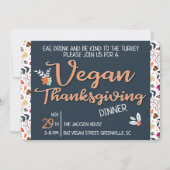 Be kind to the turkey floral Vegan thanksgiving 招待状 (正面)