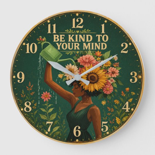 Be Kind to Your Mind Floral ラージ壁時計 (正面)