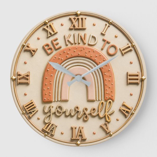 Be Kind to Yourself Boho Neutral Home Decor Gift ラージ壁時計 (正面)