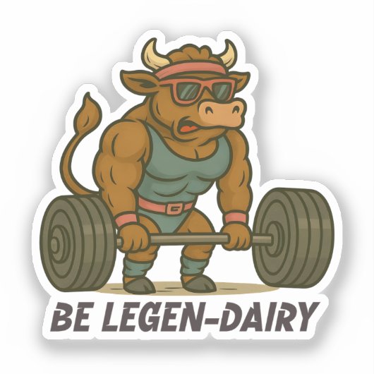 Be Legen-Dairy – Funny Bull Deadlift Gym Workout シール (正面)