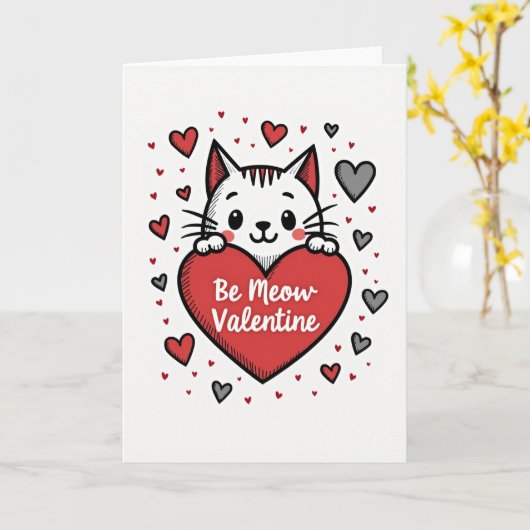 Be Meow Valentine Cat Card カード (黄色い花)