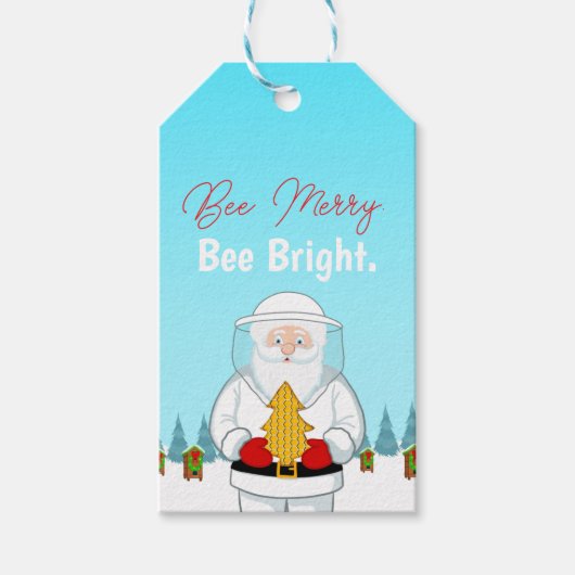 Be Merry. Be Bright. Christmas Beekeeper Santa ギフトタグ (正面)