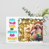 Be Merry Bright Blue Christmas Lights Photo Modern シーズンカード (スタンド正面)