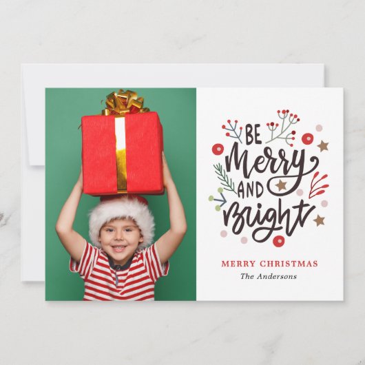 Be Merry & Bright Christmas Family Photo シーズンカード (正面)
