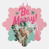 Be Merry Pink Scribble Tree Arched Photo オーナメントカード (正面)