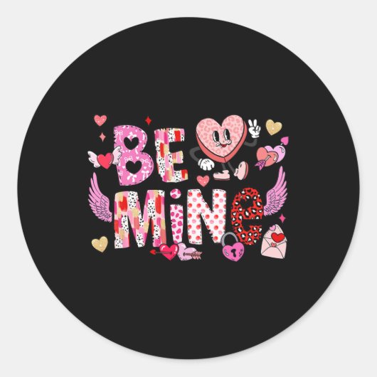 Be Mine おもしろい Valentine Candyハート ラウンドシール (正面)