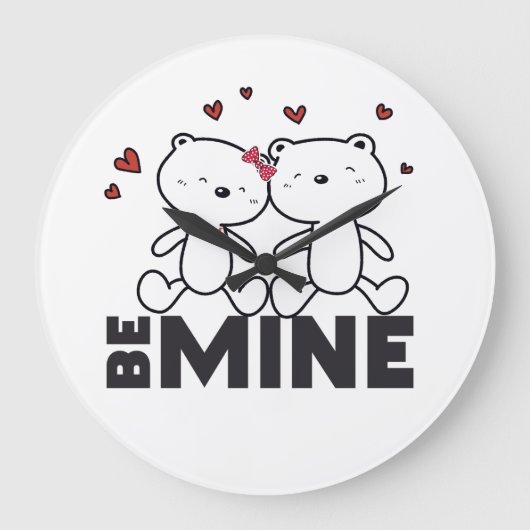 BE MINE – かわいいモダンバレンタインデー ラージ壁時計 (正面)