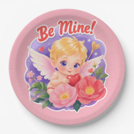 「Be Mine」と書かれたキュートなバレンタインデーのキューピッド ペーパープレート