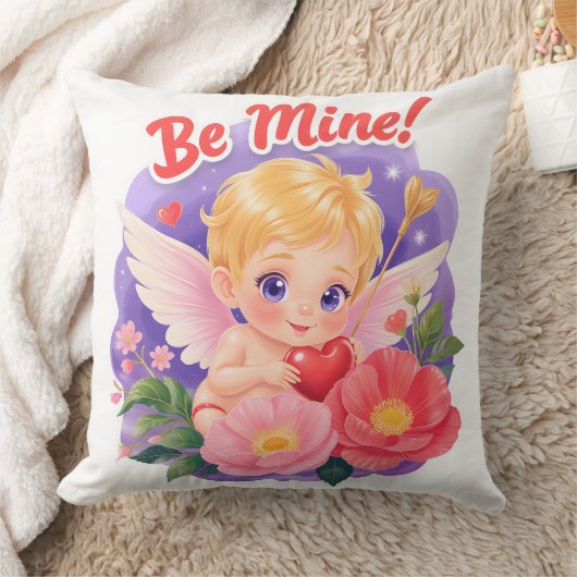 「Be Mine」のキューピッド バレンタインデー クッション (ブランケット)