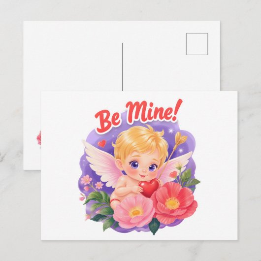 「Be Mine」のキューピッド バレンタインデー シーズンポストカード (正面/裏面)