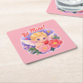 「Be Mine」のキューピッド バレンタインデー スクエアペーパーコースター (アングル)