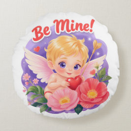 「Be Mine」のキューピッド バレンタインデー ラウンドクッション