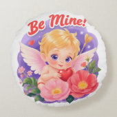 「Be Mine」のキューピッド バレンタインデー ラウンドクッション (裏面)