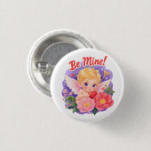 「Be Mine」のキューピッド バレンタインデー 缶バッジ (正面&裏面)
