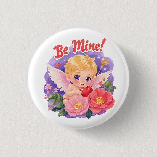 「Be Mine」のキューピッド バレンタインデー 缶バッジ (正面)