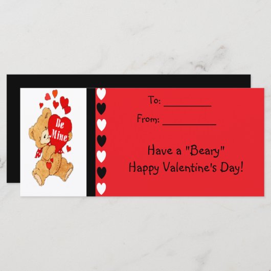 Be Mine Bear Kids Beary Happy Valentinesカード (正面/裏面)