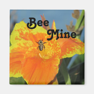 Be Mine Bee Pun明るいオレンジ色の花写真フローラ マグネット