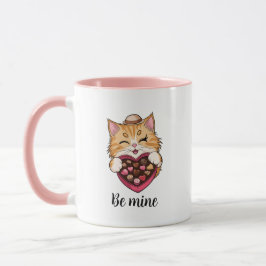 Be Mine Cat：バレンタインデーのかわいい猫とキャンディ マグカップ
