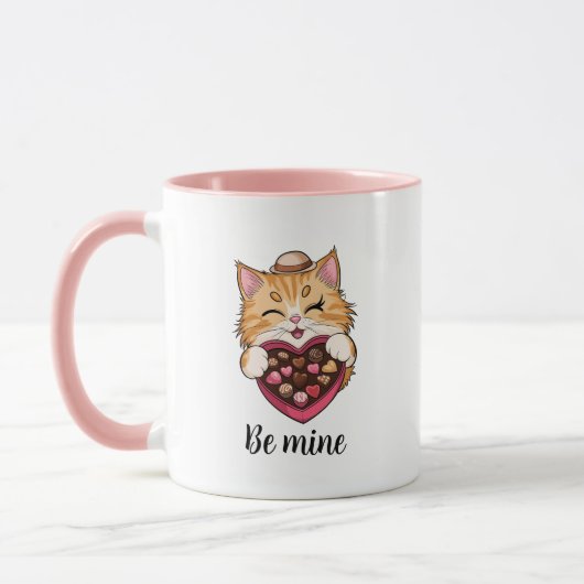 Be Mine Cat：バレンタインデーのかわいい猫とキャンディ マグカップ (左)