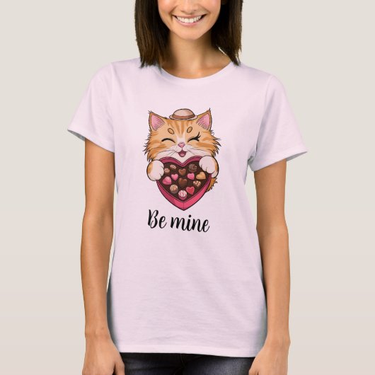 Be Mine Cat：バレンタインデーのかわいい猫とキャンディ Tシャツ (正面)