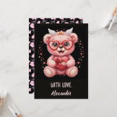 Be Mine! Cute Pink Teddy Bear Sweetheart  カード (正面/裏面インサイチュ)