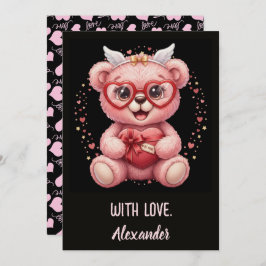 Be Mine! Cute Pink Teddy Bear Sweetheart  カード