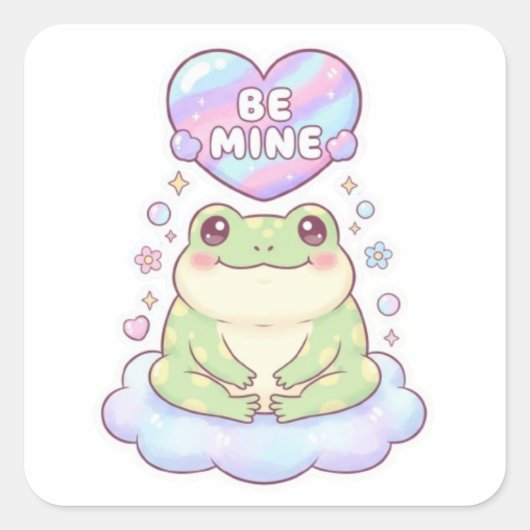 Be Mine Frog Sticker Cute Frog Holding Heart Roman スクエアシール (正面)