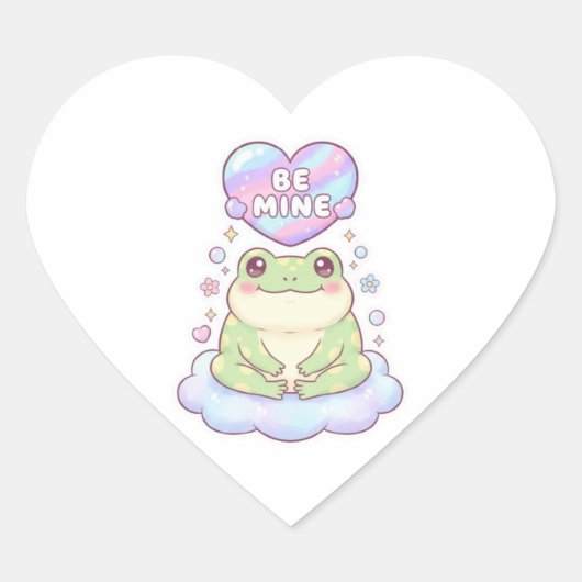 Be Mine Frog Sticker Cute Frog Holding Heart Roman ハートシール (正面)