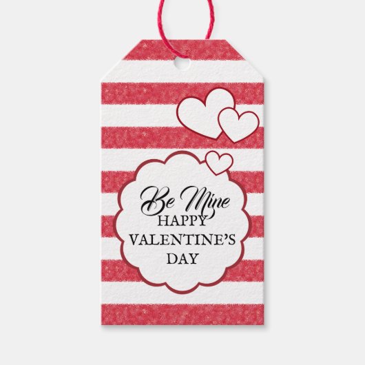 Be Mine Happy Valentine's Day Heart Chalk Stripes ギフトタグ (正面)
