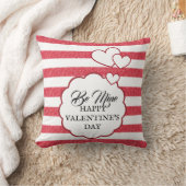 Be Mine Happy Valentine's Day Heart Chalk Stripes クッション (ブランケット)