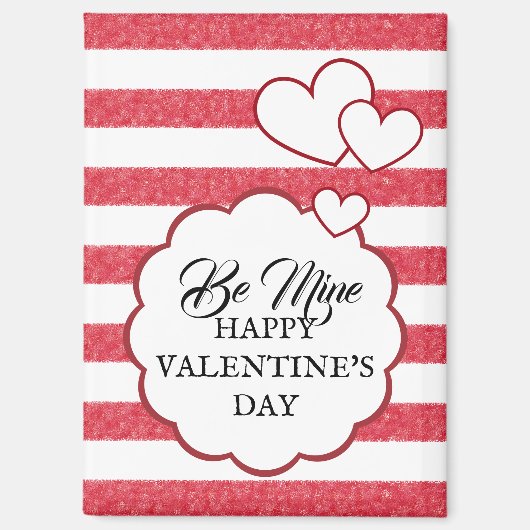 Be Mine Happy Valentine's Day Heart Chalk Stripes マグネット (正面)