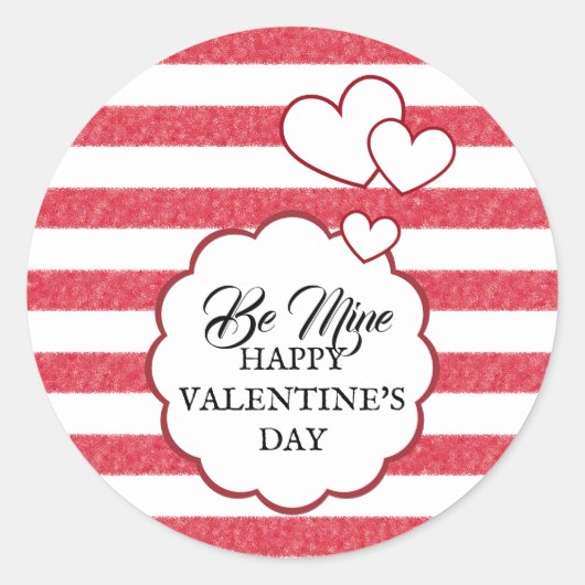 Be Mine Happy Valentine's Day Heart Chalk Stripes ラウンドシール (正面)