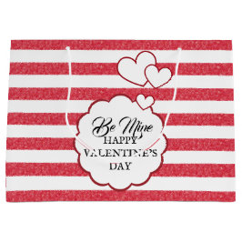 Be Mine Happy Valentine's Day Heart Chalk Stripes ラージペーパーバッグ