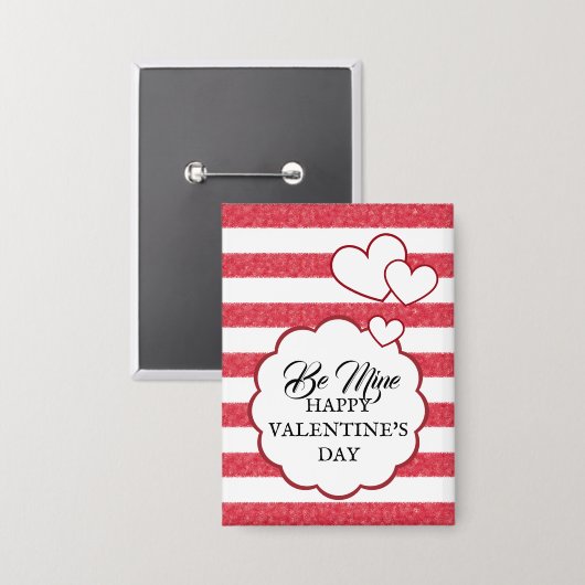 Be Mine Happy Valentine's Day Heart Chalk Stripes 缶バッジ (正面/裏面)