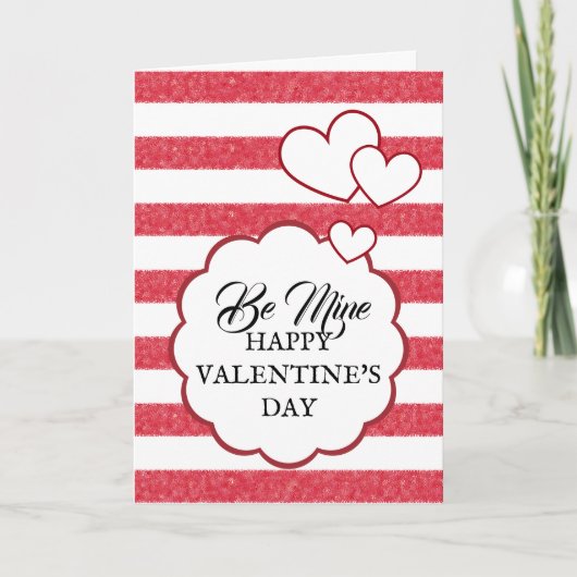 Be Mine Happy Valentine's Day Heart Stripes Folded シーズンカード (正面)