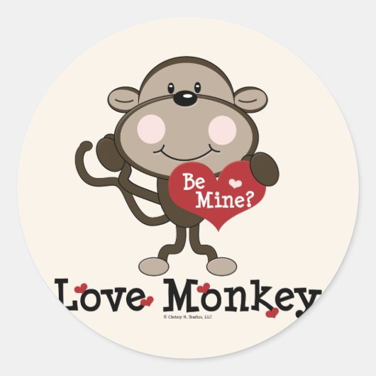 Be Mine Love Monkey Valetine's Dayスタンプ ラウンドシール (正面)