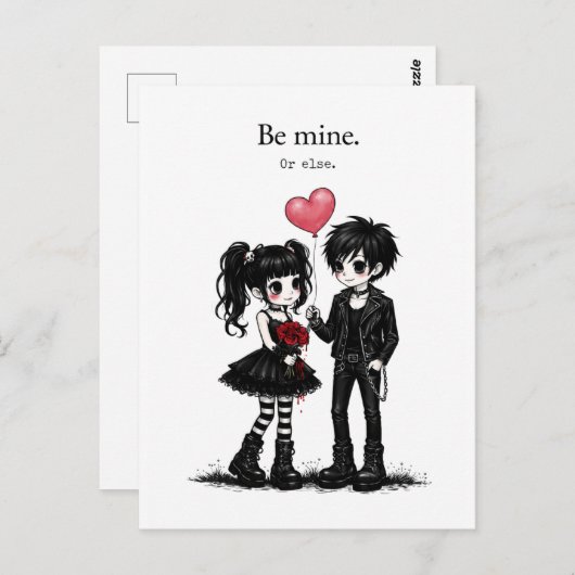 Be Mine Or Else Goth Valentine Postcard ポストカード (正面/裏面)