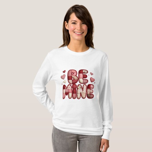 Be Mine Patchwork Valentine T-Shirt | Quilted Hear Tシャツ (正面フル)