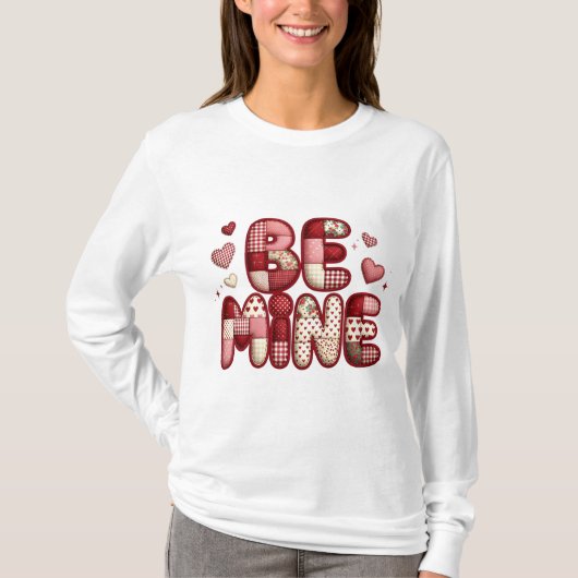 Be Mine Patchwork Valentine T-Shirt | Quilted Hear Tシャツ (正面)