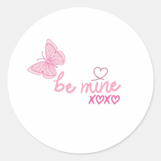Be Mine Pink Butterfly Valentine's Day Gift ラウンドシール (正面)