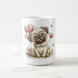  Be Mine Pug with Heart Balloons コーヒーマグカップ